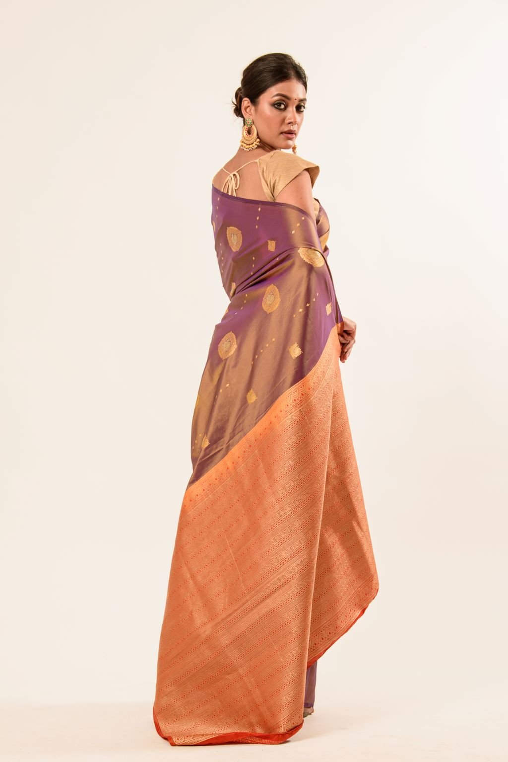 Light Brown Dual Tone Kanchipuram Silk Saree - Anvi Couture