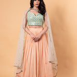 Peach Lehenga Set with Mirror Work Choli and Dupatta - Anvi Couture