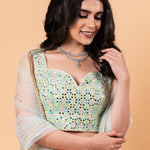 Peach Lehenga Set with Mirror Work Choli and Dupatta - Anvi Couture