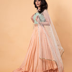 Peach Lehenga Set with Mirror Work Choli and Dupatta - Anvi Couture