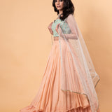 Peach Lehenga Set with Mirror Work Choli and Dupatta - Anvi Couture