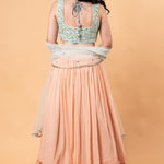 Peach Lehenga Set with Mirror Work Choli and Dupatta - Anvi Couture