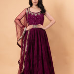 Wine Purple Embroidered Embellishment Silk Gown - Anvi Couture