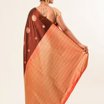 Dark Brown Borderless Authentic Kanjivaram Pure Silk Saree with Contrast Pallu - Anvi Couture