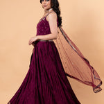 Wine Purple Embroidered Embellishment Silk Gown - Anvi Couture