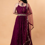 Wine Purple Embroidered Embellishment Silk Gown - Anvi Couture