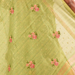 Light Green Embroidered Linen Saree with Unstitch Blouse - Anvi Couture