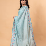 Light Blue Designer Silk Saree with all over Floral Motif embroidery and Jaal work - Anvi Couture