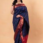 Dark Blue Silk Saree with Copper Zari Woven - Image 1