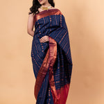 Dark Blue Silk Saree with Copper Zari Woven - Image 2