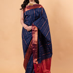 Dark Blue Silk Saree with Copper Zari Woven - Anvi Couture