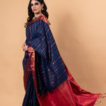 Dark Blue Silk Saree with Copper Zari Woven - Image 4