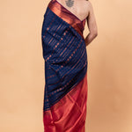 Dark Blue Silk Saree with Copper Zari Woven - Anvi Couture