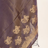 Gray Shimmer Tissue Saree with Matt Gold Floral Handwork Pallu and Border - Image 4