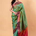 Parrot Green Silk Saree with Copper Zari Woven - Anvi Couture