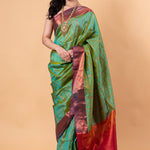 Parrot Green Silk Saree with Copper Zari Woven - Anvi Couture