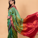 Parrot Green Silk Saree with Copper Zari Woven - Anvi Couture