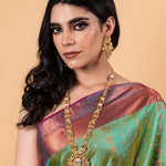 Parrot Green Silk Saree with Copper Zari Woven - Anvi Couture