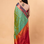 Parrot Green Silk Saree with Copper Zari Woven - Anvi Couture