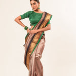 Pink Pure Gadwal Silk Saree with Green Zari Border and Pallu - Anvi Couture