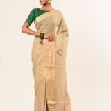 Pearl White Pure Georgette Woven Saree with Hand Embroidered Work - Anvi Couture