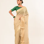 Pearl White Pure Georgette Woven Saree with Hand Embroidered Work - Anvi Couture