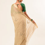 Pearl White Pure Georgette Woven Saree with Hand Embroidered Work - Anvi Couture