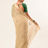 Pearl White Pure Georgette Woven Saree with Hand Embroidered Work - Anvi Couture