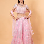 Pink Net Lehenga Set with Cutdana Embroidery - Anvi Couture