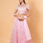 Pink Net Lehenga Set with Cutdana Embroidery - Anvi Couture