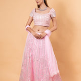 Pink Net Lehenga Set with Cutdana Embroidery - Anvi Couture