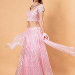 Pink Net Lehenga Set with Cutdana Embroidery - Anvi Couture