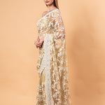 Light Mint Green Net Saree with all over Stone and embroidery work and Unstitched Blouse - Anvi Couture