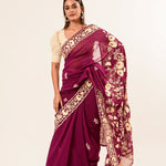 Maroon Parsi Gara Saree in Georgette with an Embellished Hand Embroidered Work - Anvi Couture