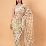 Light Mint Green Net Saree with All-Over Stonework - Image 1