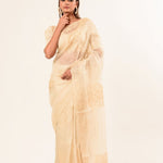 White Organza Saree with Floral Embroidered Work - Anvi Couture