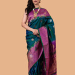 Peacock Green Handwoven Original Gadwal Silk Saree - Anvi Couture