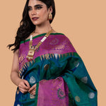 Peacock Green Handwoven Original Gadwal Silk Saree - Anvi Couture