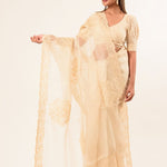 White Organza Saree with Floral Embroidered Work - Anvi Couture