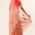 Handloom Cotton Linen Saree with Hand Embroidered Work - Anvi Couture