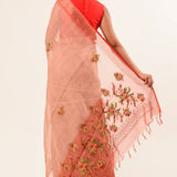 Handloom Cotton Linen Saree with Hand Embroidered Work - Anvi Couture