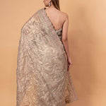 Silver Tissue Silk Saree with All - Over Zari Embellished Floral Work - Anvi Couture