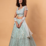 Light Blue Net Lehenga with Embroidery Work - Anvi Couture