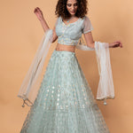 Light Blue Net Lehenga with Embroidery Work - Anvi Couture