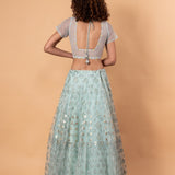 Light Blue Net Lehenga with Embroidery Work - Anvi Couture