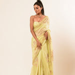 Light Yellow Hand Embroidered Crepe Silk Saree - Image 1