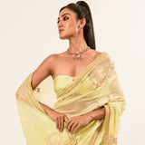 Light Yellow Hand Embroidered Crepe Silk Saree - Anvi Couture