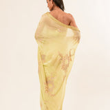 Light Yellow Hand Embroidered Crepe Silk Saree - Anvi Couture