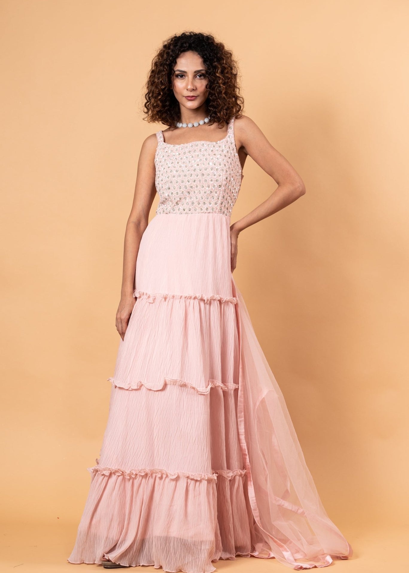 Pastel Pink Embroidered Gown - Anvi Couture