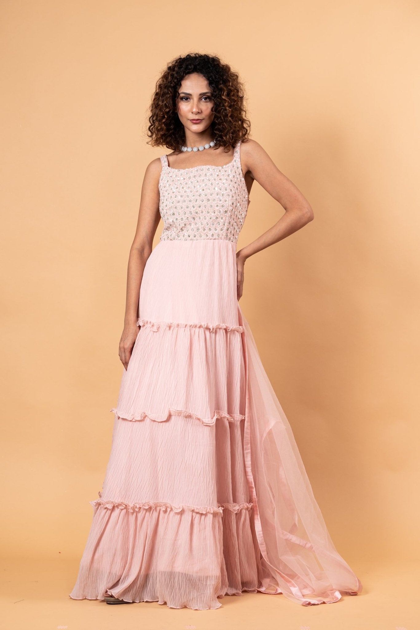 Pastel Pink Embroidered Gown - Anvi Couture